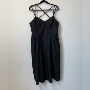 WOMENS DRESS THIN DOUBLE STRAPS CRISSCROSS BACK POCKETS MIDI BLACK A NEW DAY NWT